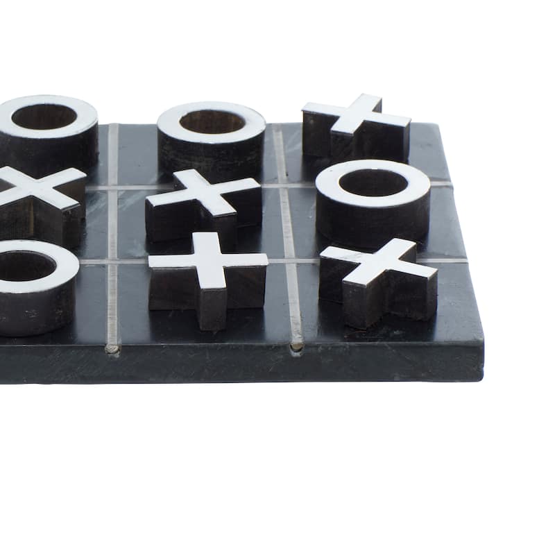 White or Black Marble Tic Tac Toe Game Set with Gold Inlay and Wood Pieces