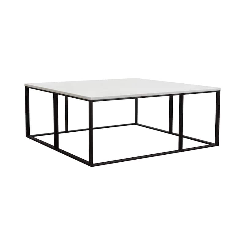 Lify Cocktail Coffee Table, Modern 39 Inch Square White Marble Top, Black Base