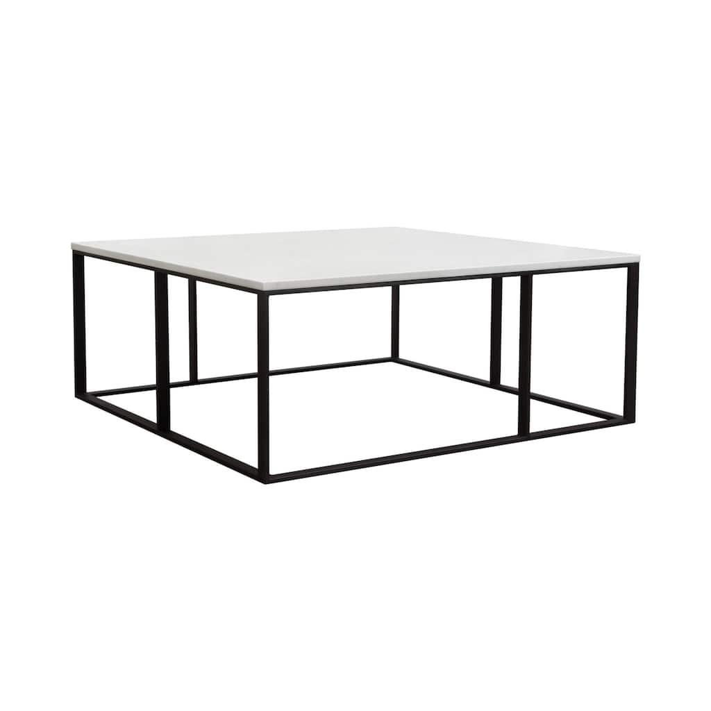Lify Cocktail Coffee Table, Modern 39 Inch Square White Marble Top, Black Base