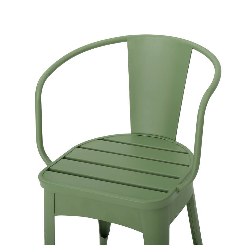 Modern 3-Piece Powder-Coated Iron Bistro Set with Round Slatted Table and Stackable Armchairs for Compact Outdoor Spaces