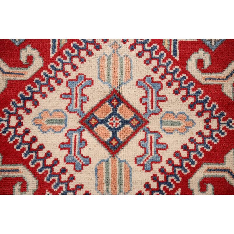 Red Kazak Rug Hand-Knotted Traditional Wool Carpet - 3'11"x 6'1"