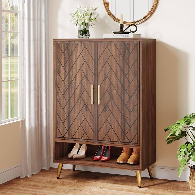 29.52" Walnut 6-Tier Wooden Shoe Storage Cabinet