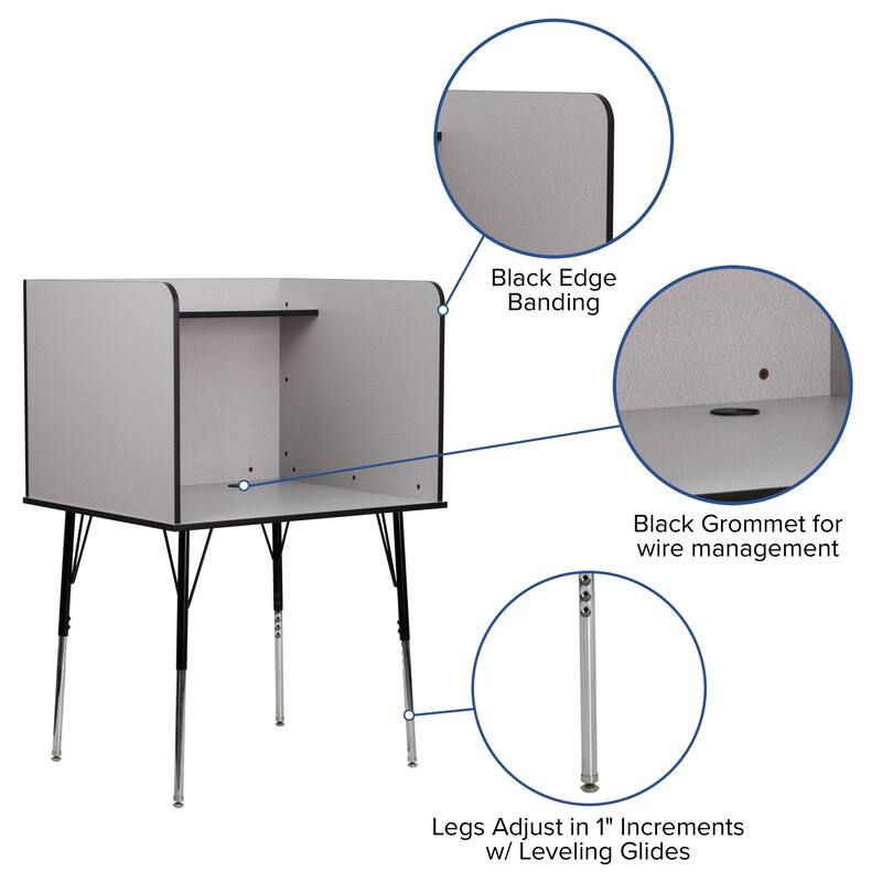 Stand-Alone Study Carrel with Height Adjustable Legs