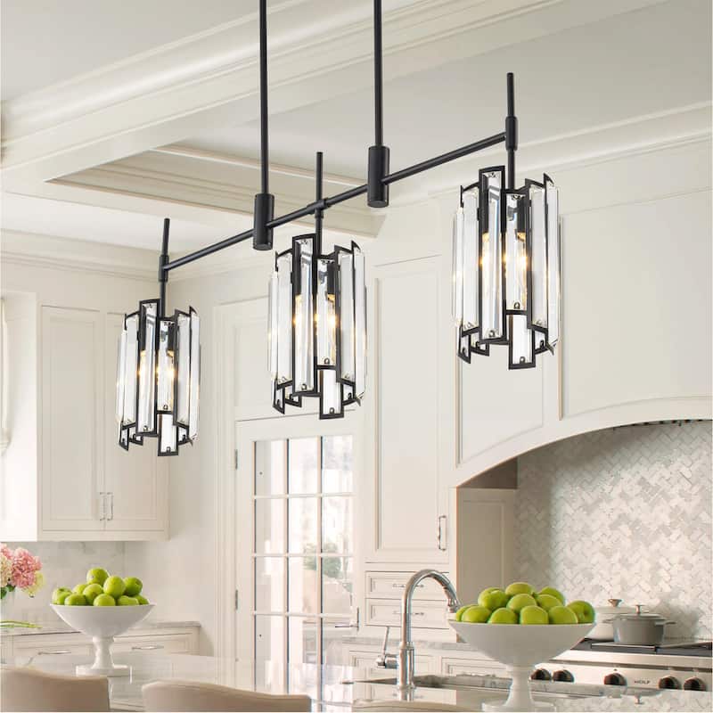 3-Light Modern Glam Linear Crystal Pendant Light Kitchen Island Lightings