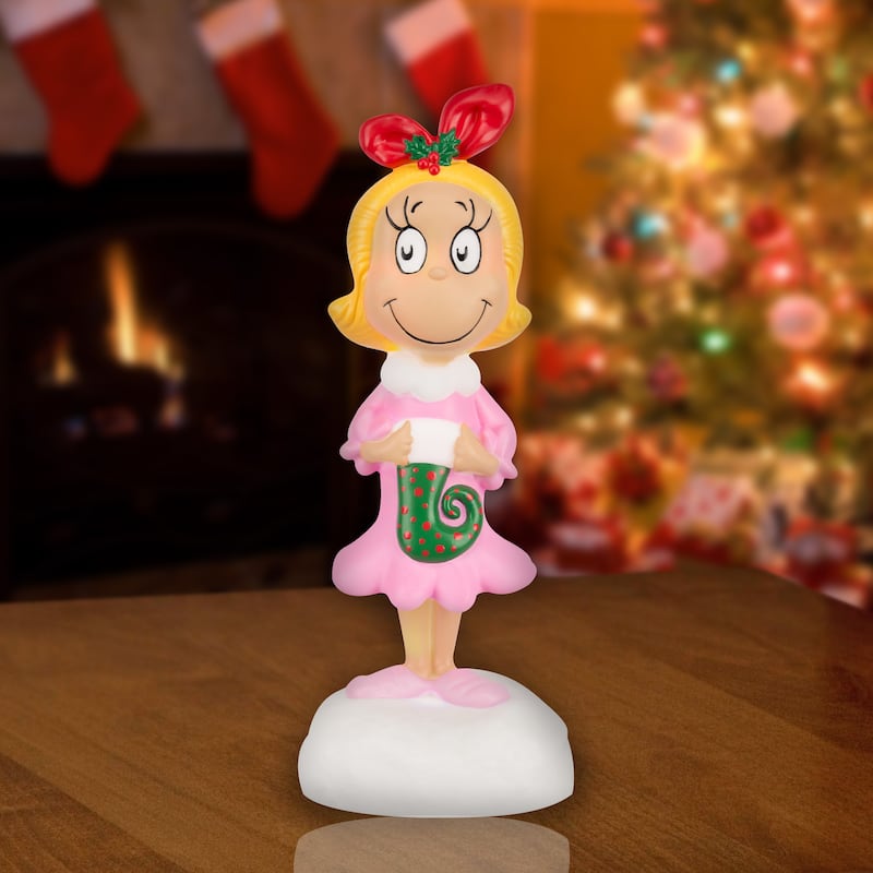 Lighted Blow Mold Decor-Cindy Lou Who w/Stocking-14"-Dr. Seuss