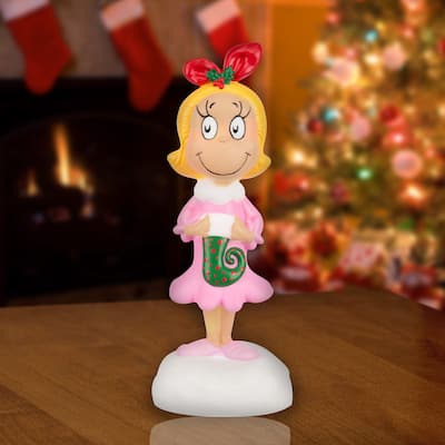 Lighted Blow Mold Decor-Cindy Lou Who w/Stocking-14"-Dr. Seuss