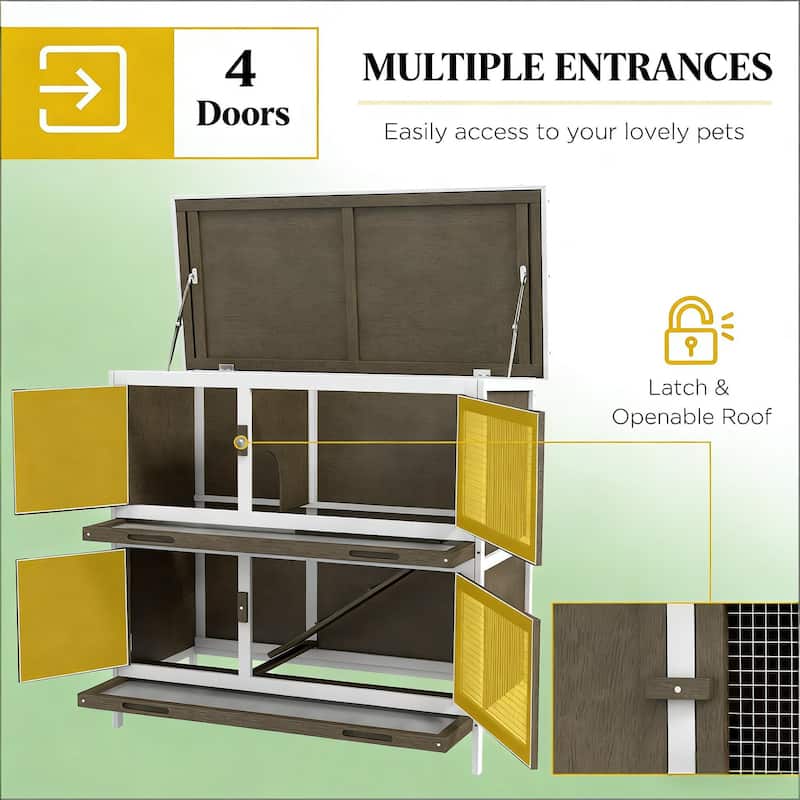 Pet House,Wooden Small Animal Cage is designed for convenient cleaning - Brown