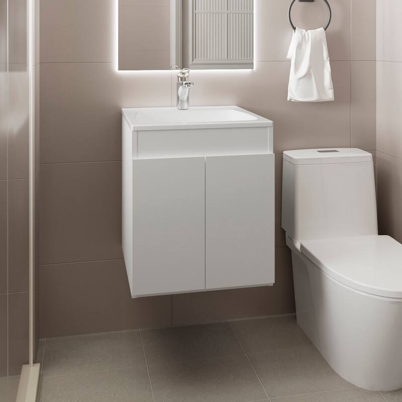 Bathroom Vanity Meka 45 with Two Drawers and Open Shelf, Wall-Mounted Storage, White - White
