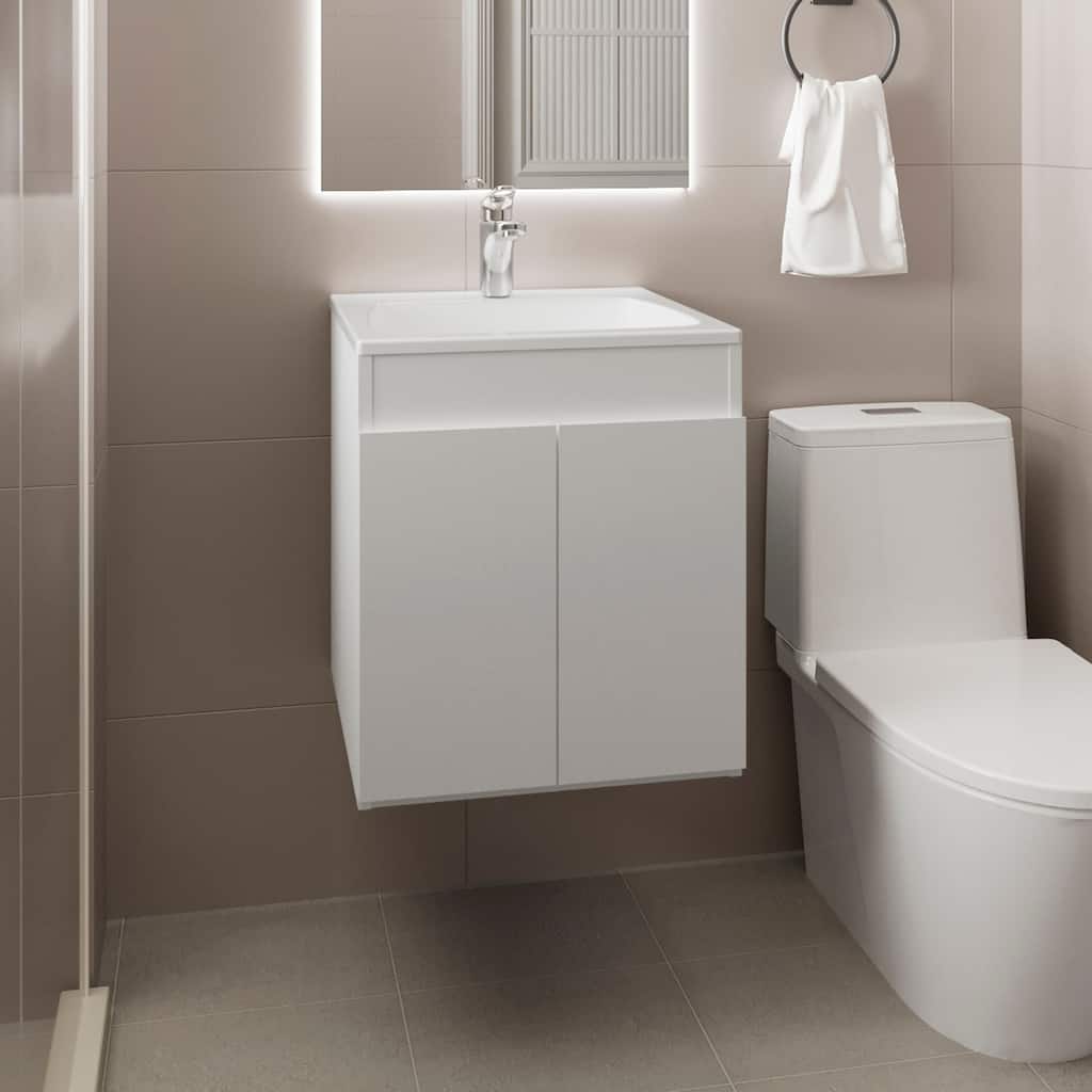 Bathroom Vanity Meka 45 with Two Drawers and Open Shelf, Wall-Mounted Storage, White