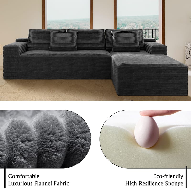 L-Shape Modular Sectional Sofa with Chaise Lounge, Oversized Corduroy Upholstered Cloud Couch, Compressed Deep Seat Corner Sofa