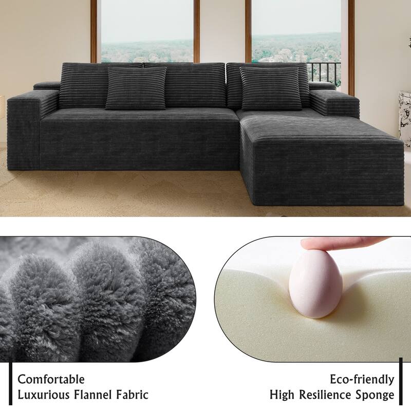 Modular Sectional Sofa with L-Shape Chaise Lounge, Corduroy Upholstered Cloud Couch, Full Compression Deep Seat Corner Sofa