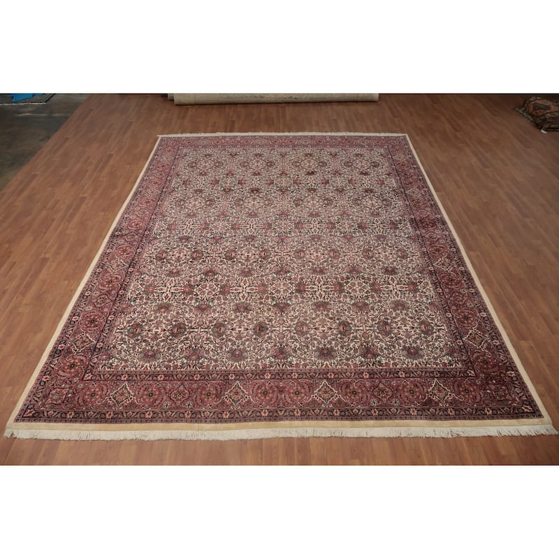Hand Knotted Oriental 100% Wool Carpet Traditional All-Over Beige & Ivories Bidjar Area Rug - 13' 5'' X 9' 10''