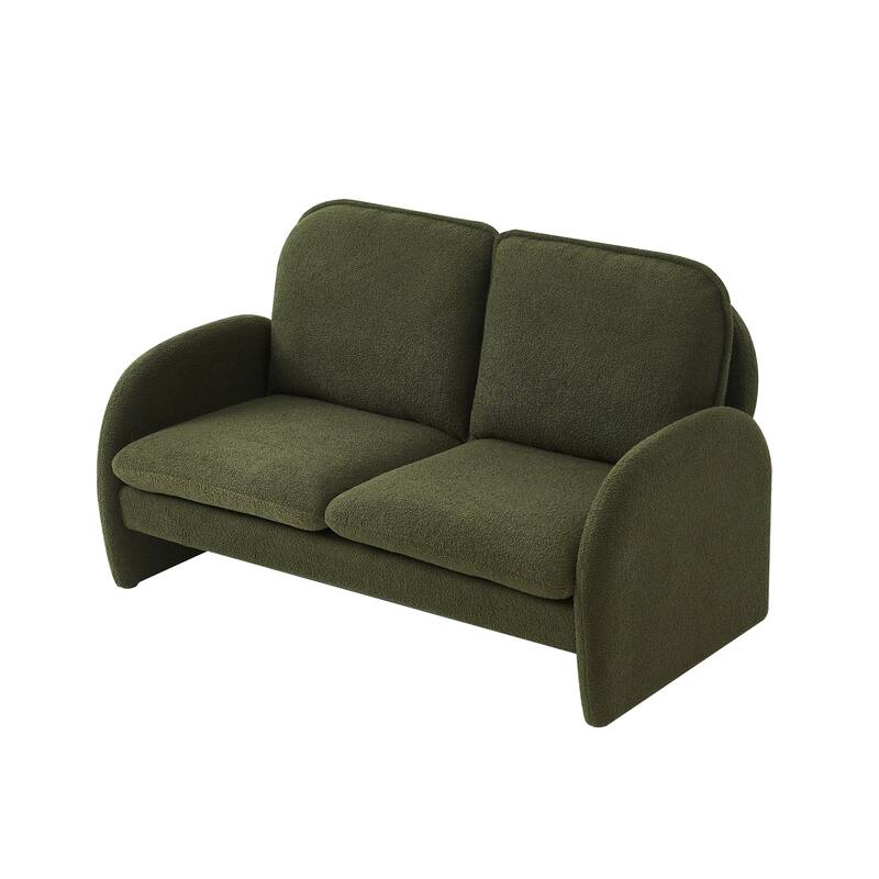 59" Lambswool Fabric Upholstered Loveseat Sofa with High Back & Toss Pillows 2 Seater Leisure Couch ,Tool-Free Assembly