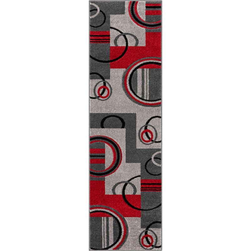 Well Woven Modern Geometric Arcs Shapes Runner Rug - 2' x 7' - 2' x 7' - Red - Runner