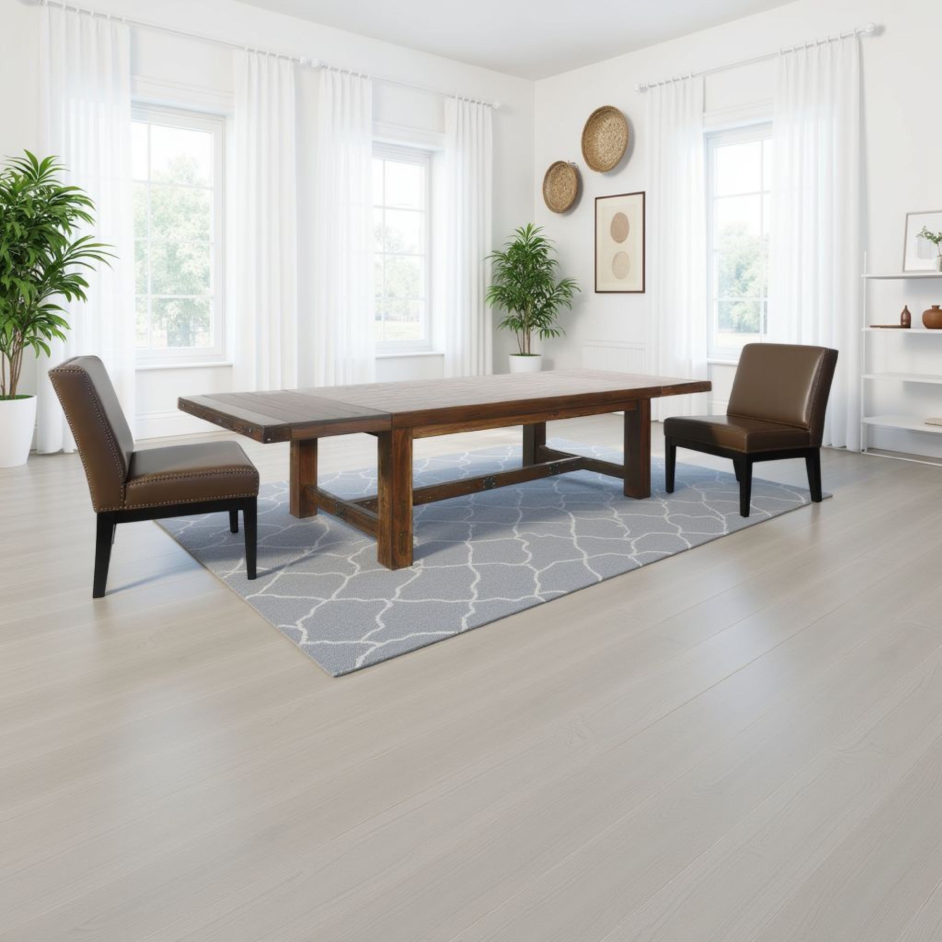 Reggie Dining Table, Brown Mahogany Rectangular Extendable 86-122 Inch