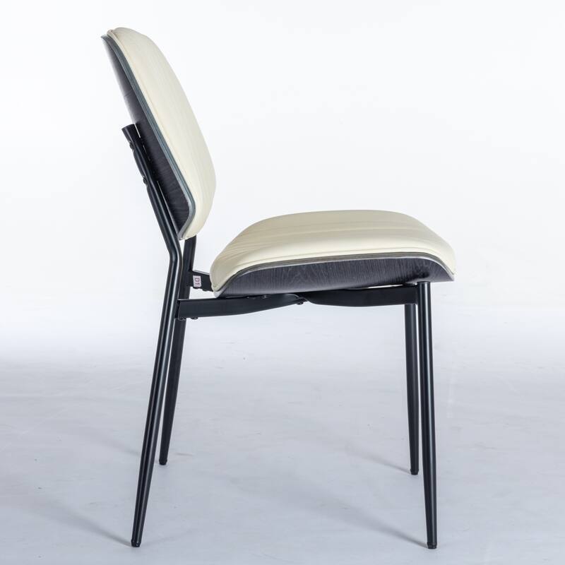 (Set of 2 )Mid Century Modern Retro Faux Leather Chair Upholstered Seat Metal Legs Adjustable Foot for Dining Room Chairs