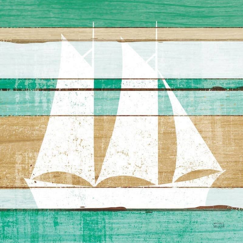 Beachscape V Boat Green Art Poster - Print On Demand
