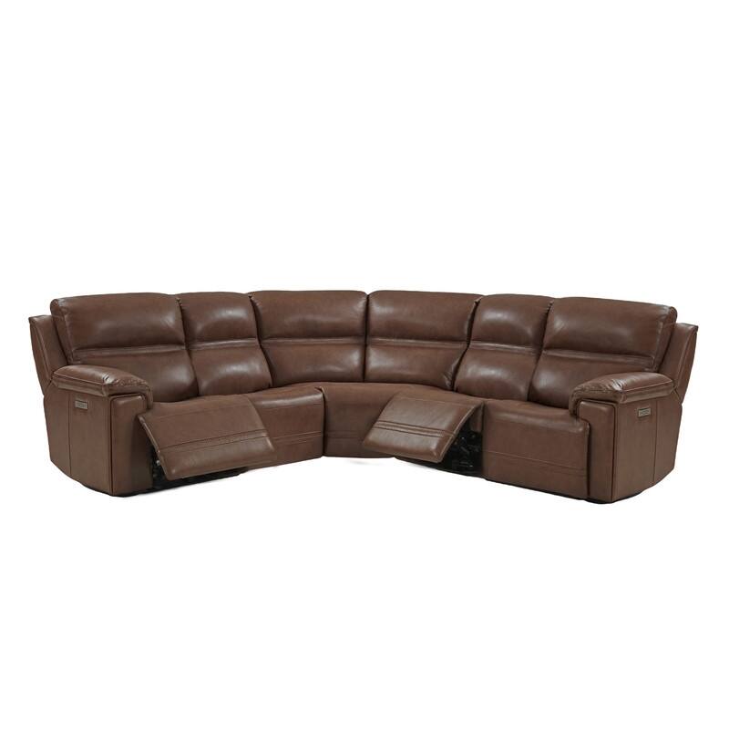 108" W Premium Genuine Leather Dual-Power Sectional Sofa with Zero Gravity, USB & Type-C Ports and 1 Power armless chair