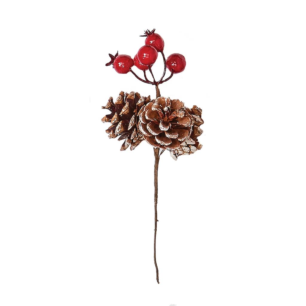 3" White Tip Pine Cone Pick x 3 with Weatherproof Berry, Set of 24 - 8