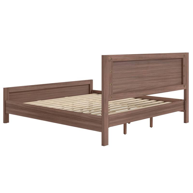 King/Queen Size Wood Platform Bed Frame With Headboard, Solid Wood Platform Bed, No Box Spring Needed, Easy Assembly