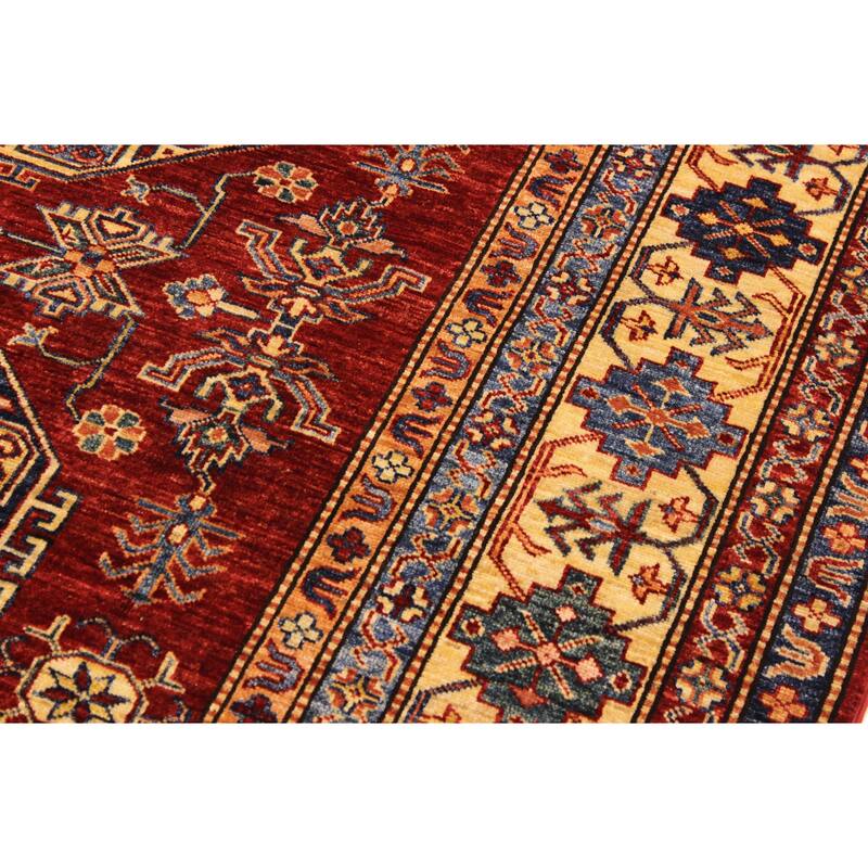 Rustic Super Kazak Sariyah Red/Tan Hand Knotted Wool Rug - 6'8'' x 9'11''