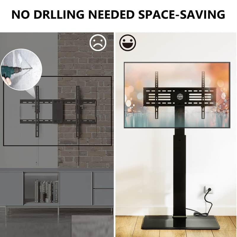 FITUEYES Black Metal Base Floor TV Stand for TVs up to 70 inch with Power Strip Mount and Swivel