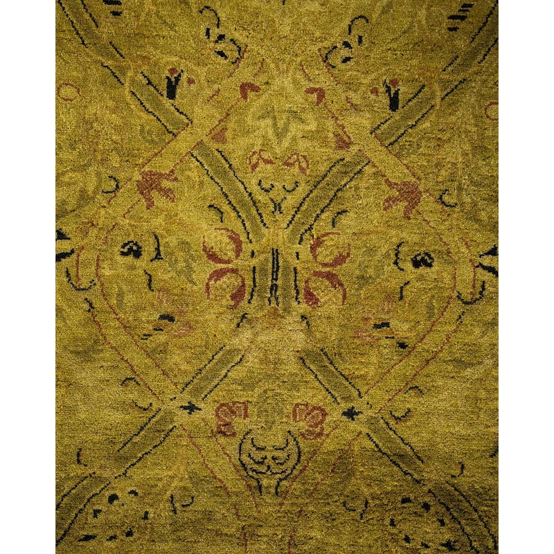 Overton Hand Knotted Wool Vintage Inspired Modern Contemporary Overdyed Green Area Rug - 6' 1" x 12' 4"