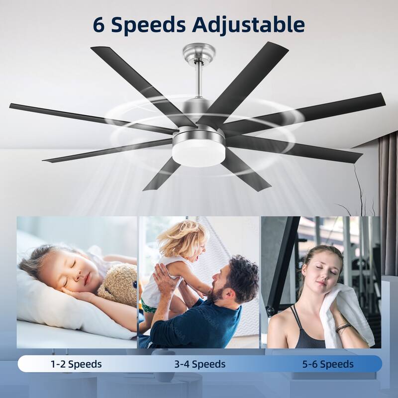 Moasis 60-inch 8 Blades Ceiling Fans with Lights and Remote,Dimmable LED 3 Color - 60"