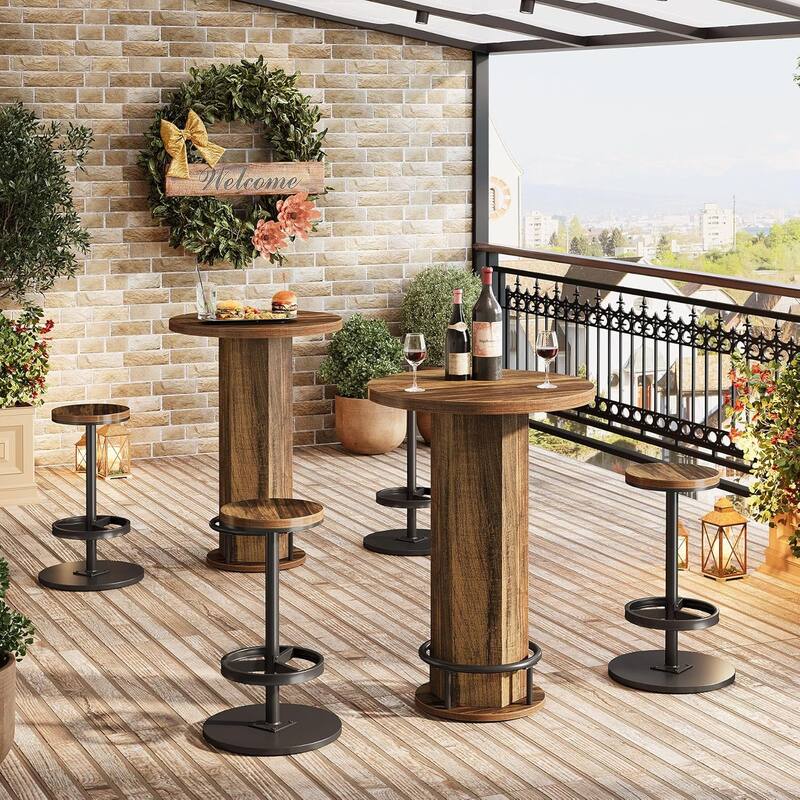 Round Bar Table with Chairs, Industrial Bistro Pub Sets with 2 barstools - 11.42" L x 11.42" W x 25.59" H
