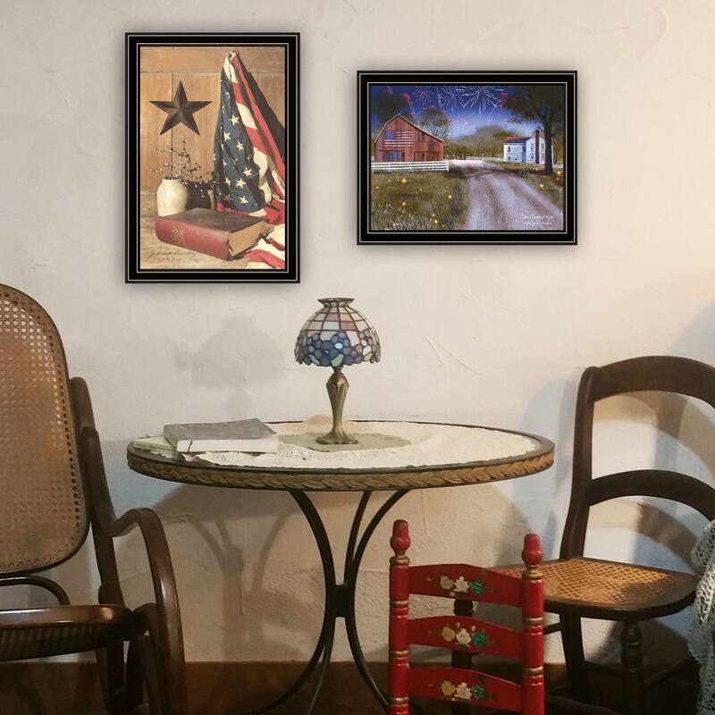 2-Piece Framed Wall Art Set - Star Spangled Night & God & Country, Black Frame