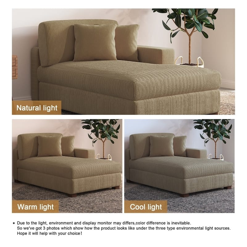 Upholstered Corduroy Chaise Lounge Chair With Pillow, Chaise Lounges For Interior