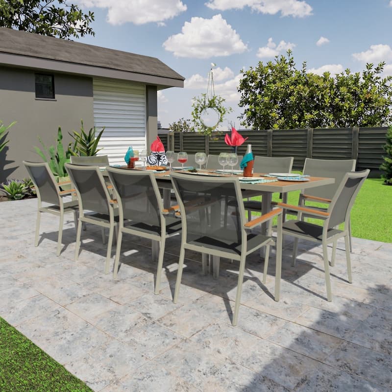 Catania Grey Seagull 11-Piece Aluminum Outdoor Dining Set with Sling Set in Pewter - N/A