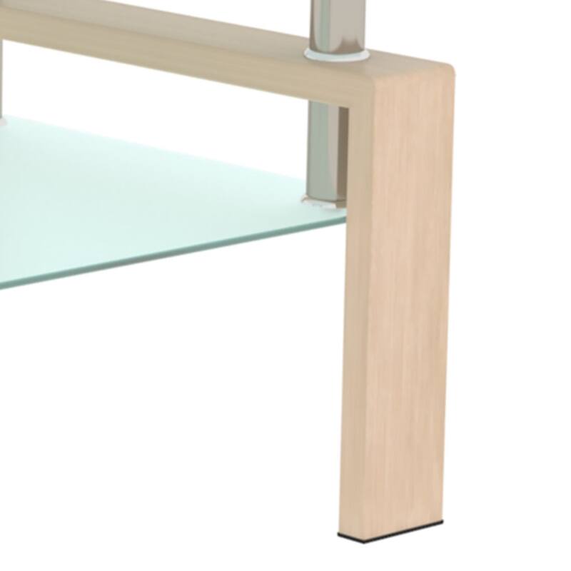 Modern Minimalist Rectangular Coffee Table with Glass Top and Bottom Shelf