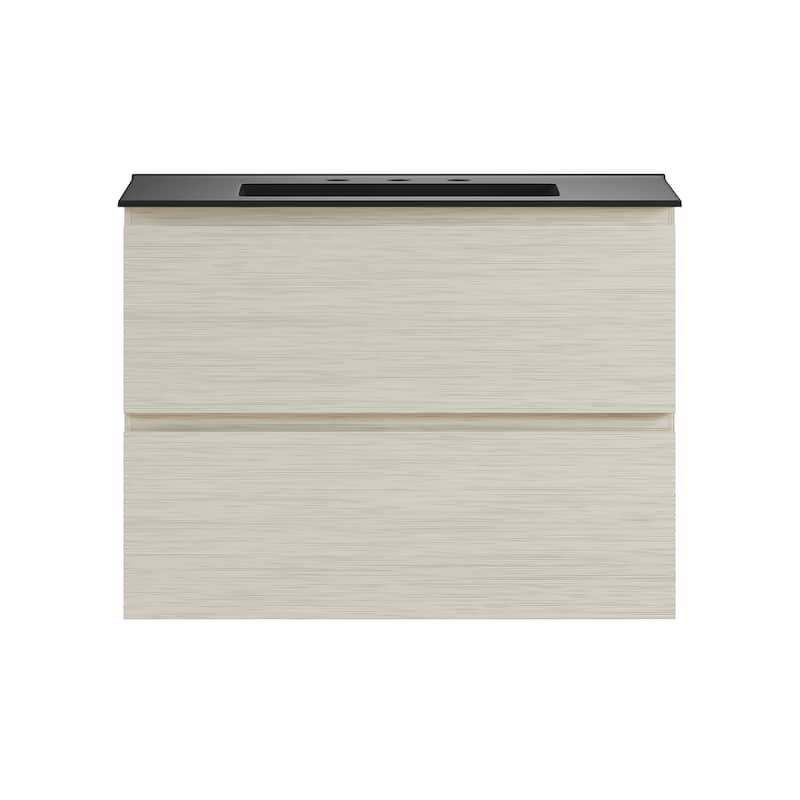 Liberte 30" Wall-Mounted Bathroom Vanity In White Oak With Black 3-Hole Widespread Sink Top - 30
