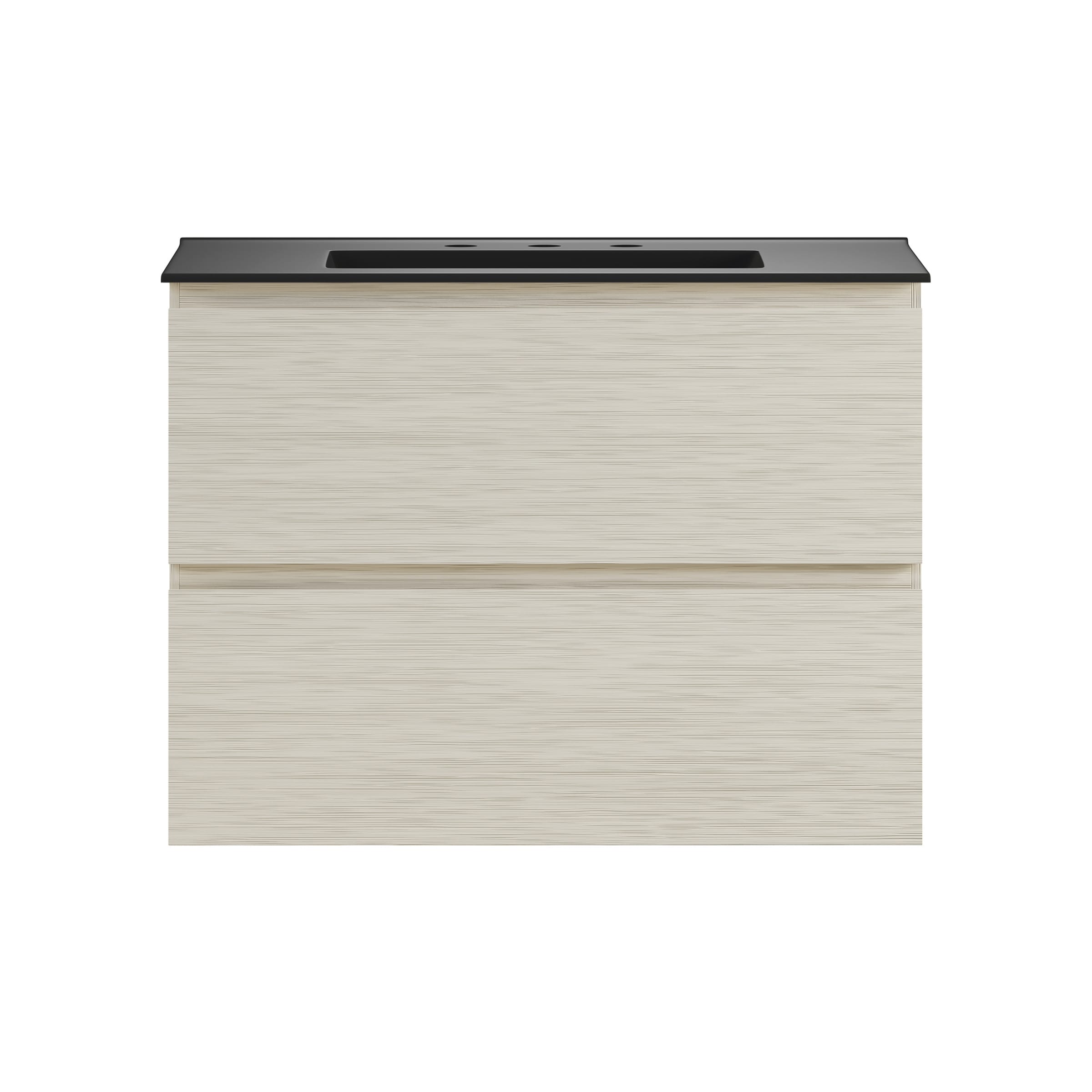 Liberte 30" Wall-Mounted Bathroom Vanity In White Oak With Black 3-Hole Widespread Sink Top - 30