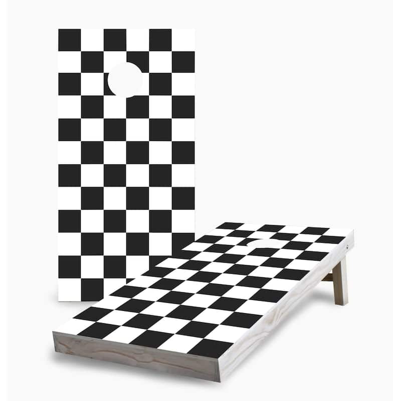 Black and White Checkered Cornhole Game (Choose Wraps or Boards) - 2x4 Boards (24" x 48") - Include ALL Accessories