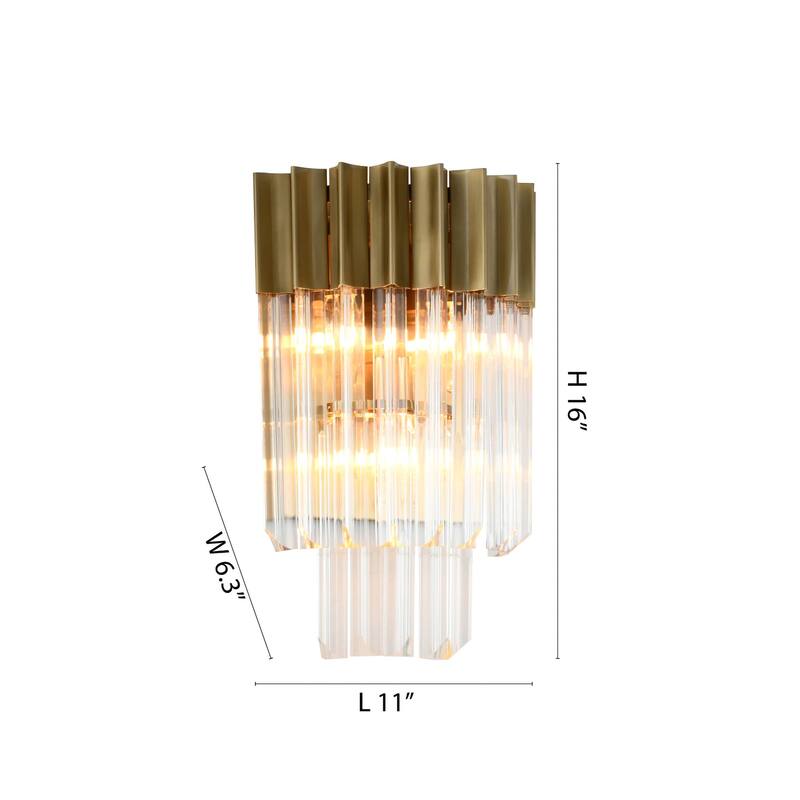 3-Light Brass Wall Sconce With Clear Hanging Crystals