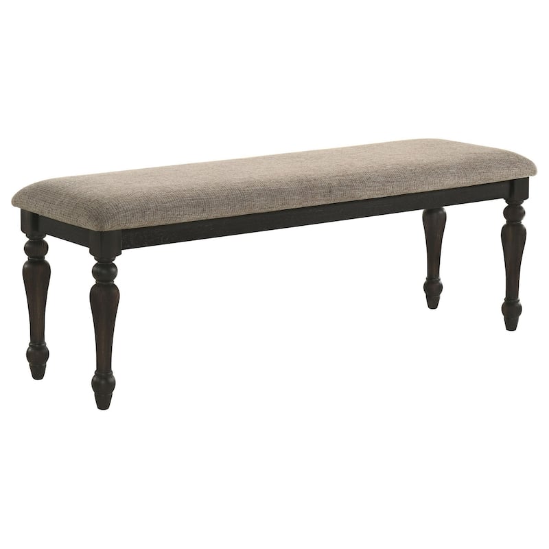 Brad Dining Bench, Turned Legs, Charcoal Gray Wood, Brown, 54 Inch