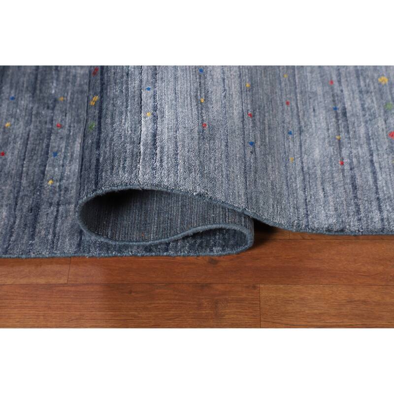 Tribal Blue Gabbeh Area Rug Handmade Silk Carpet - 7'11"x 9'8"