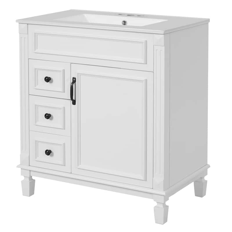 30" Bathroom Vanity With Ceramic Sink, Small Bathroom Sink Cabinet, Modern Cabinet With 2 Drawers And Adjustable Shelf