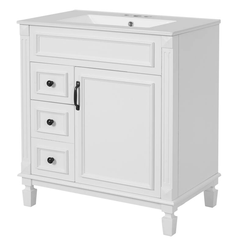 Small Bathroom Vanity with Sink, Freestanding Wood Bathroom Cabinet, Storage Cabinet with 2 Drawers & Adjustable Shelf