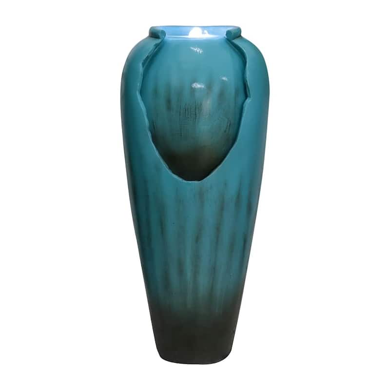 30.7" High Concrete Jar Water Fountain Outdoor, Garden Vase Water Feature - 30.7"H