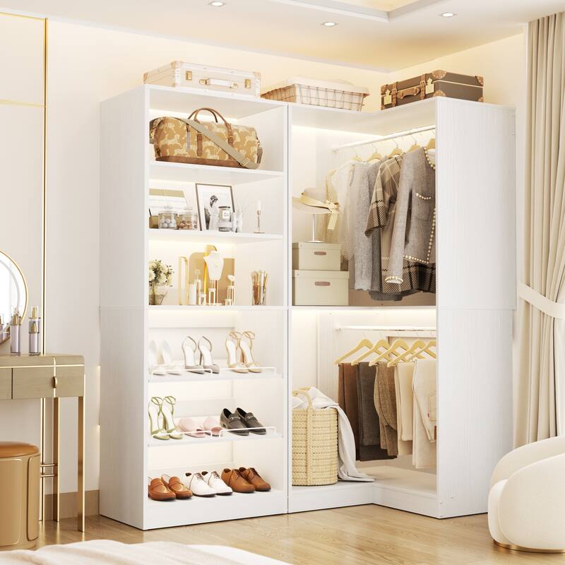 Cimly Set of 2 Corner Closet System, Freestanding Closet Organizer with Hanging Rods and Tower Shelves