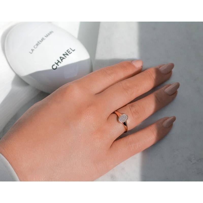 Annello by Kobelli 10k Rose Gold Cluster Diamond Stippled Oval Ring (HI/I)