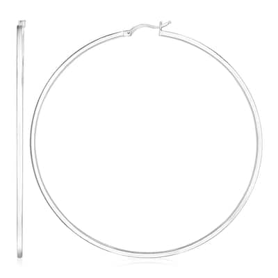 Sterling Silver Large Rectangular Profile Polished Hoop Earrings