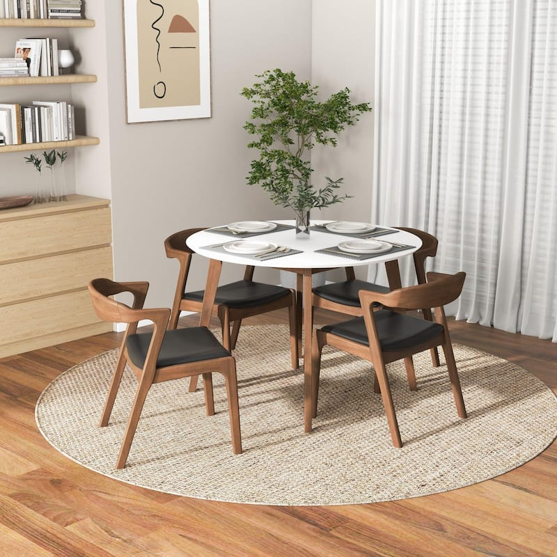 GDFStudio - Alina Modern Dining Set with 43" Solid Wood Round Dining Table and 4 Dining Chairs