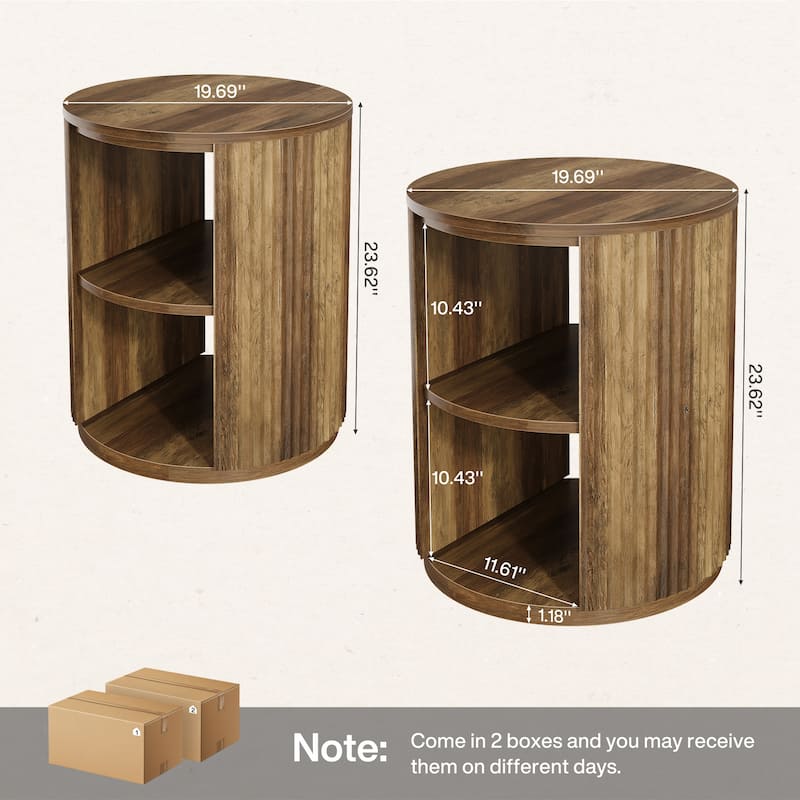 3-Tier Round End Table, Farmhouse Round Side Table with Fluted Design