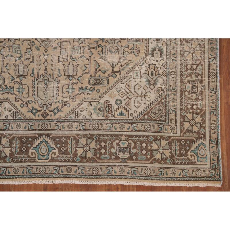 Hand Knotted Oriental 100% Wool Carpet Traditional Medallion Beige & Ivories Tabriz Area Rug - 9' 6'' X 6' 5''