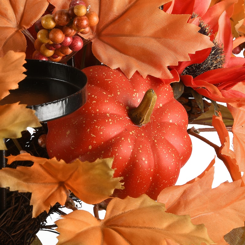 National Tree Company Artificial Fall Centerpiece, Three Candle Holders with Sunflower Blooms, Pinecones, 24 in. - 24 in