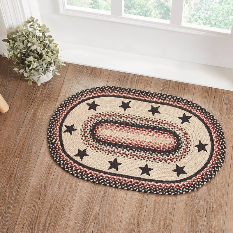 Colonial Star Jute Rug Oval w/ Pad 20x30 - 20" x 30" Oval - 20" x 30" Oval - Tan